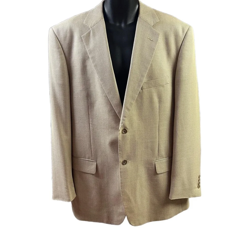VTG Villini SK Famous Brands Jacket 42L Beige Checkered Blazer Silk‎ Wool Modern
